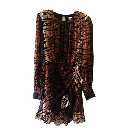 LPA Deidre Zebra Print Ruffle Open Back Long Sleeves Dress Medium - Picture 2 of 11